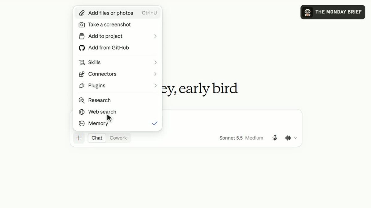 Claude's menu with web search turned on for account research
