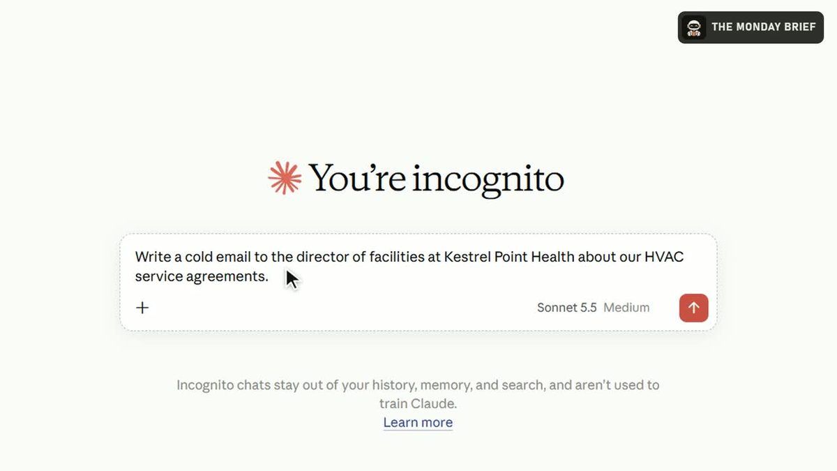 A new incognito chat in Claude for writing a cold email