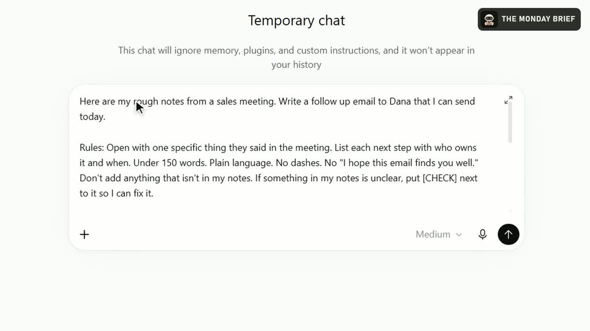 The follow up email prompt pasted into ChatGPT
