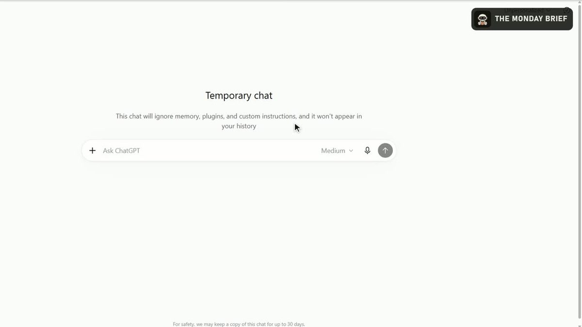 A temporary chat in ChatGPT for a meeting follow up email
